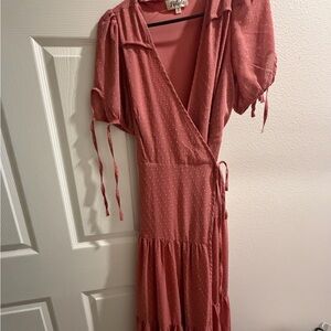 Gilli Dusty Pink Polka Dot Midi Dress